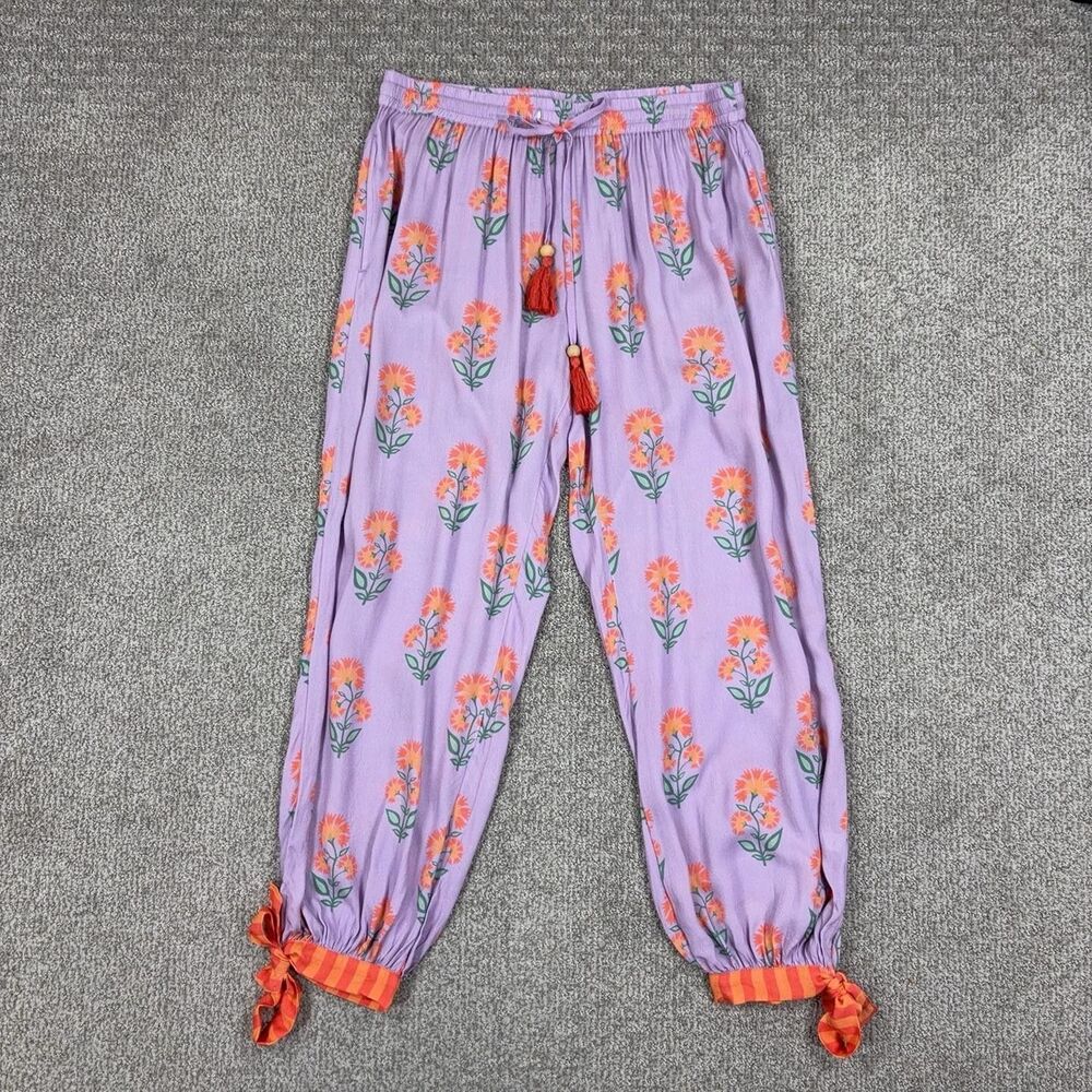 World Market Pants Womens L/XL Purple Floral Harem Boho Beach Travel Hippie